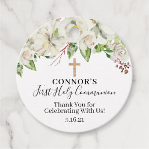 Greenery and White Floral Communion Favour Tags