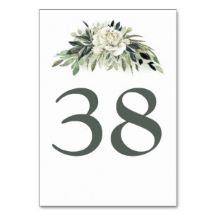 Greenery and White Flower Table Number Cards
