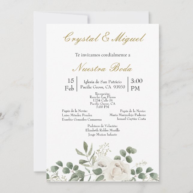 Greenery and white flower wedding invitation  (Front)