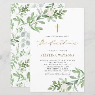 Greenery and White Flowers Baby Dedication Invite