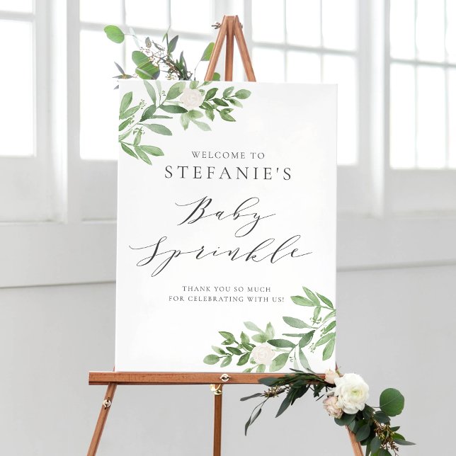 Greenery and White Flowers Baby Sprinkle Welcome Poster (Creator Uploaded)