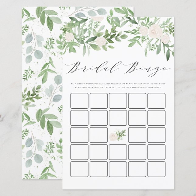 Greenery and White Flowers Bridal Shower Bingo (Front/Back)