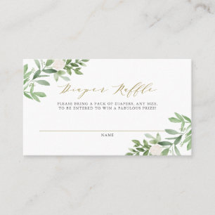 Greenery and White Flowers Diaper Raffle Game Card