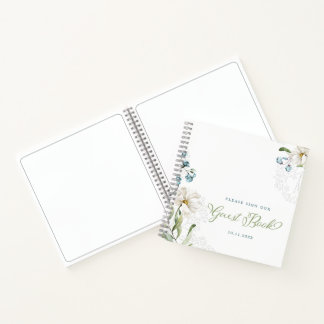 Greenery and white flowers elegant Guestbook Notebook