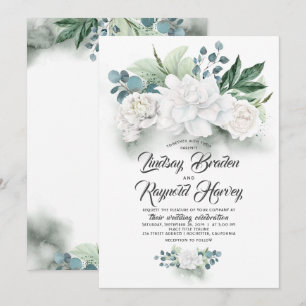 Greenery and White Flowers Elegant Peony Wedding Invitation