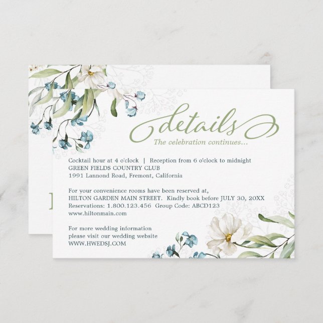 Greenery and white flowers elegant wedding enclosure card (Front/Back)