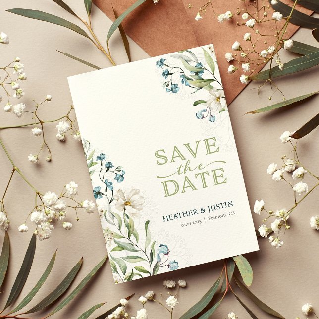 Greenery and white flowers elegant wedding save the date (Creator Uploaded)