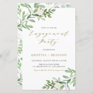 Greenery and White Flowers Engagement Invitation
