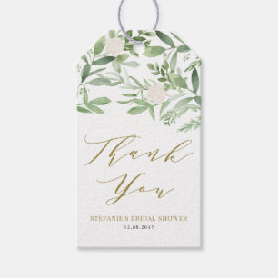 Greenery and White Flowers Gold Bridal Shower Gift Tags