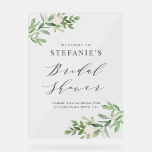 Greenery and White Flowers Grey Bridal Shower Acrylic Sign