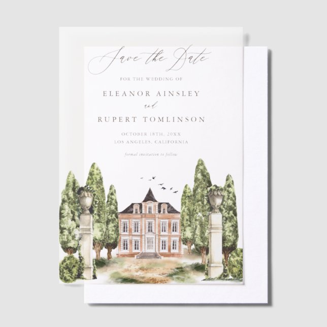 Greenery and White Flowers Grey Save the Date Vellum Invitations (Offset)