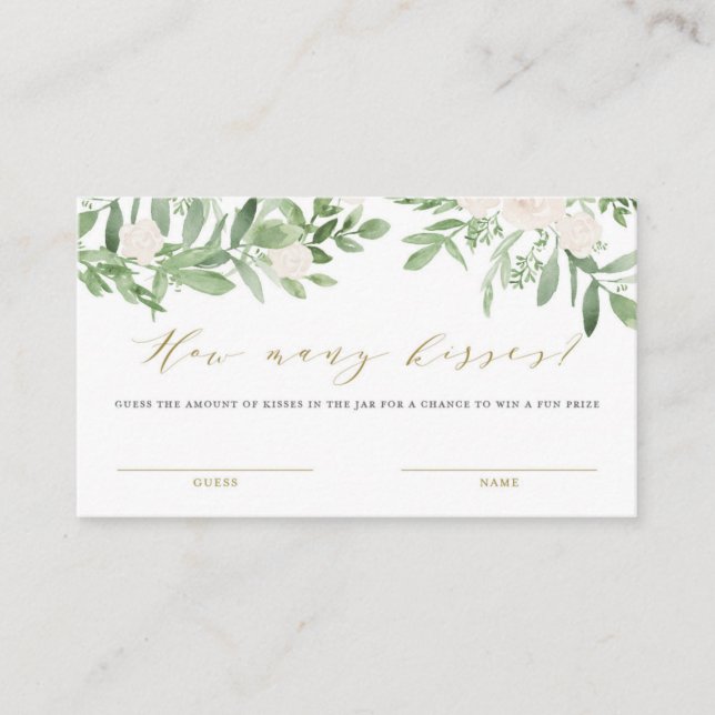 Greenery and White Flowers How Many Kisses Card (Front)