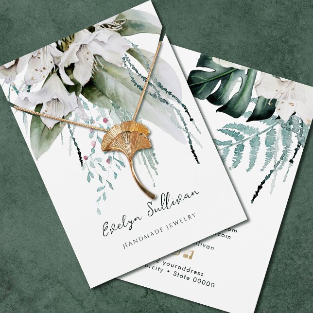 Greenery and white flowers necklace display card (Creator Uploaded)