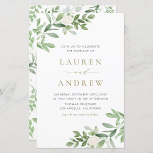 Greenery and White Flowers Wedding Invitation