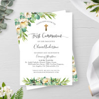 Greenery and White Gold Floral First Communion