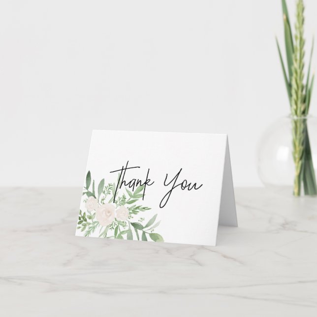 Greenery and white Thank you Card (Front)