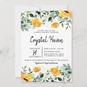 Greenery and Yellow Fall Floral Bridal Shower Invitation