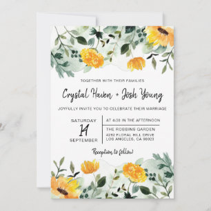 Greenery and Yellow Fall Floral Wedding Invitation