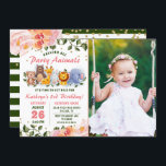 Greenery Animal Friends Pink Floral Birthday Photo Invitation<br><div class="desc">Greenery Animal Friends Pink Floral Birthday Photo Invitation</div>