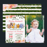 Greenery Animal Friends Pink Floral Birthday Photo Invitation<br><div class="desc">Greenery Animal Friends Pink Floral Birthday Photo Invitation</div>