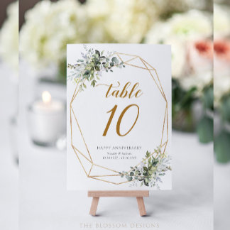 Greenery Anniversary Table Numbers Card - EAC326a