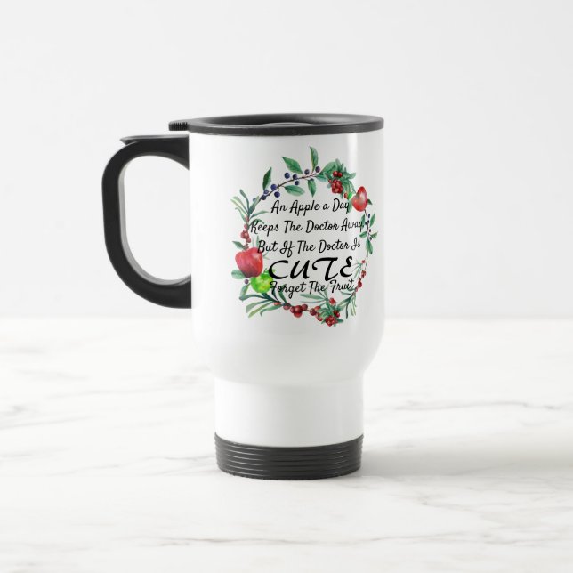 Greenery Apple Wreath Funny Doctor joke Travel Mug (Left)