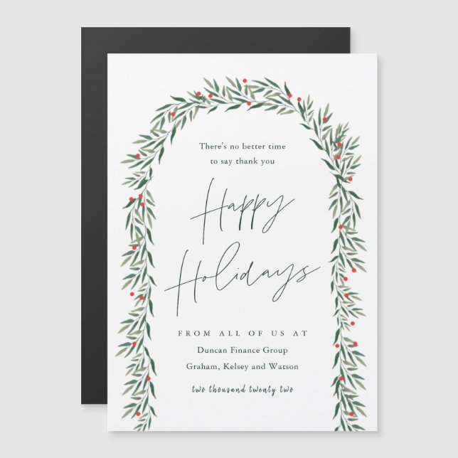Greenery Arch Business Holiday Magnetic Card (Front/Back)