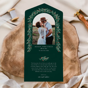 Greenery Arch Elegant Photo Christmas Holiday All In One Invitation
