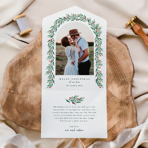 Greenery Arch Elegant Photo Christmas Holiday All In One Invitation
