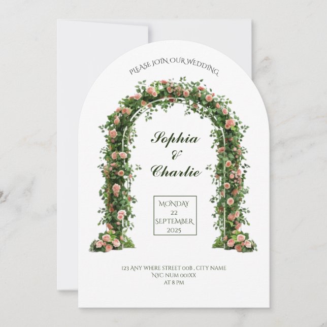greenery arch flowers romantic wedding invitation (Front)