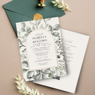 Greenery Arch Ivory RSVP QR Code Wedding Rose Gold