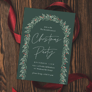 Greenery Arch Modern Script Christmas Party Invitation