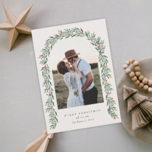 Greenery Arch Modern Script Photo Christmas Holiday Card