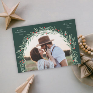 Greenery Arch Modern Script Photo Christmas Holiday Card