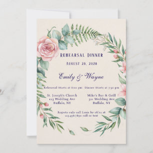 Greenery Arch With Pink Flowers Rehearsal Dinner Invitation