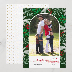 Greenery Arched Photo Green Season's Greetings Holiday Card