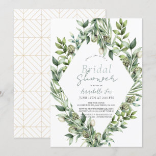 Greenery Artichoke Watercolor Green Bridal Shower Invitation