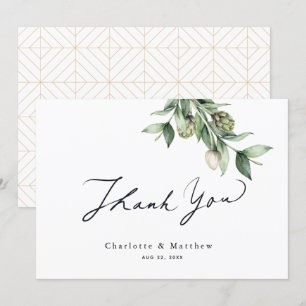Greenery & Artichokes Watercolor Wedding Thank You Card