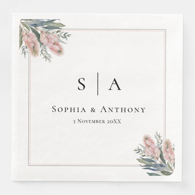 Greenery Australia Personalised Wedding Napkins (Front)