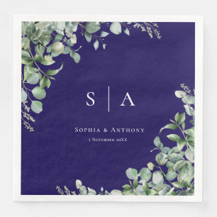 Greenery Australia Wedding Napkins, navy blue Napkin