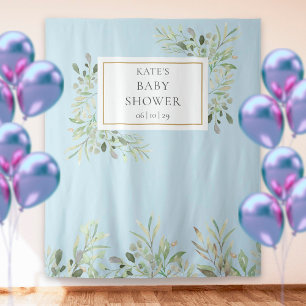 Greenery Baby Boy Blue Shower Photo Booth Backdrop Tapestry