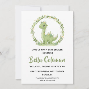 Greenery baby dinosaur baby shower invitations