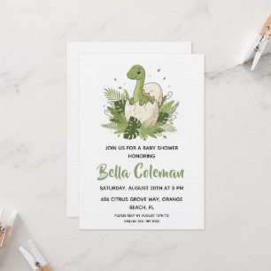 Greenery baby dinosaur baby shower invitations