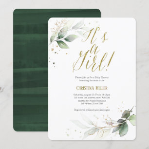 Greenery Baby Girl Shower, Modern, Watercolor Invitation