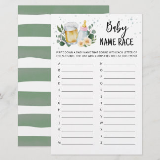 Greenery Baby Is Brewing Baby Name Race Game pink