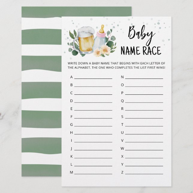 Greenery Baby Is Brewing Baby Name Race Game pink (Front/Back)