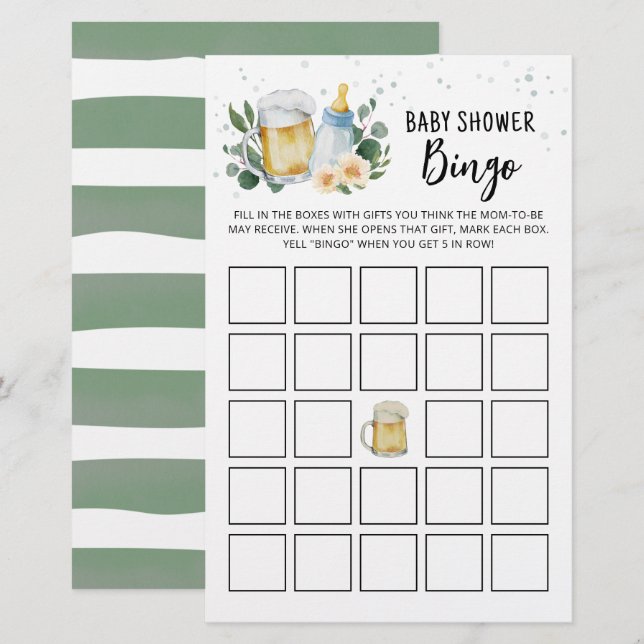Greenery Baby Is Brewing Baby Shower Bingo Game (Front/Back)