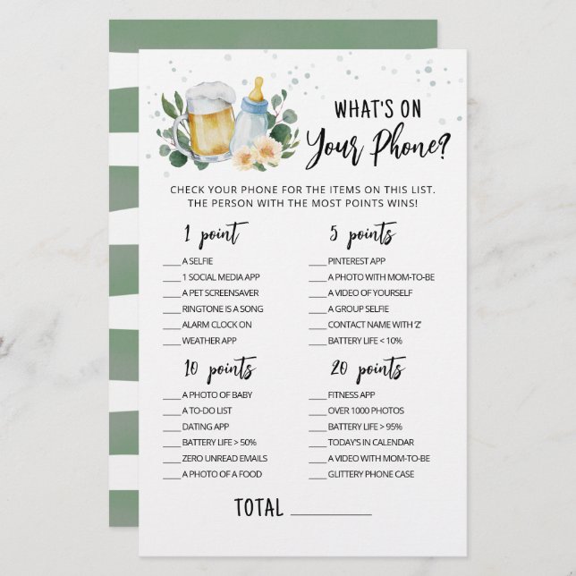 Greenery Baby Is Brewing What's On Your Phone Game (Front/Back)