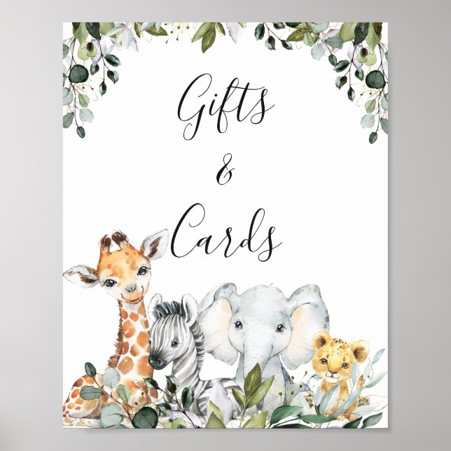 Greenery Baby Safari Animals with Lion Baby Shower Poster (Front)