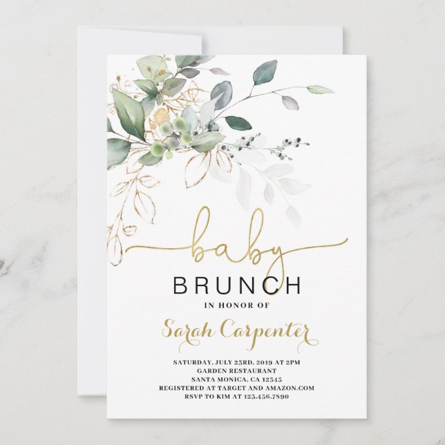 Greenery Baby Shower Brunch invitation (Front)